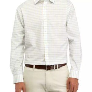 Michael Kors Mens Airsoft Stretch Dress Shirt Regular Fit 17 32-33 Yellow Plaid
